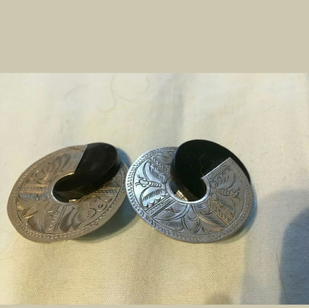 Mismatch Earrings Geometric Vintage Black 1980S Ch